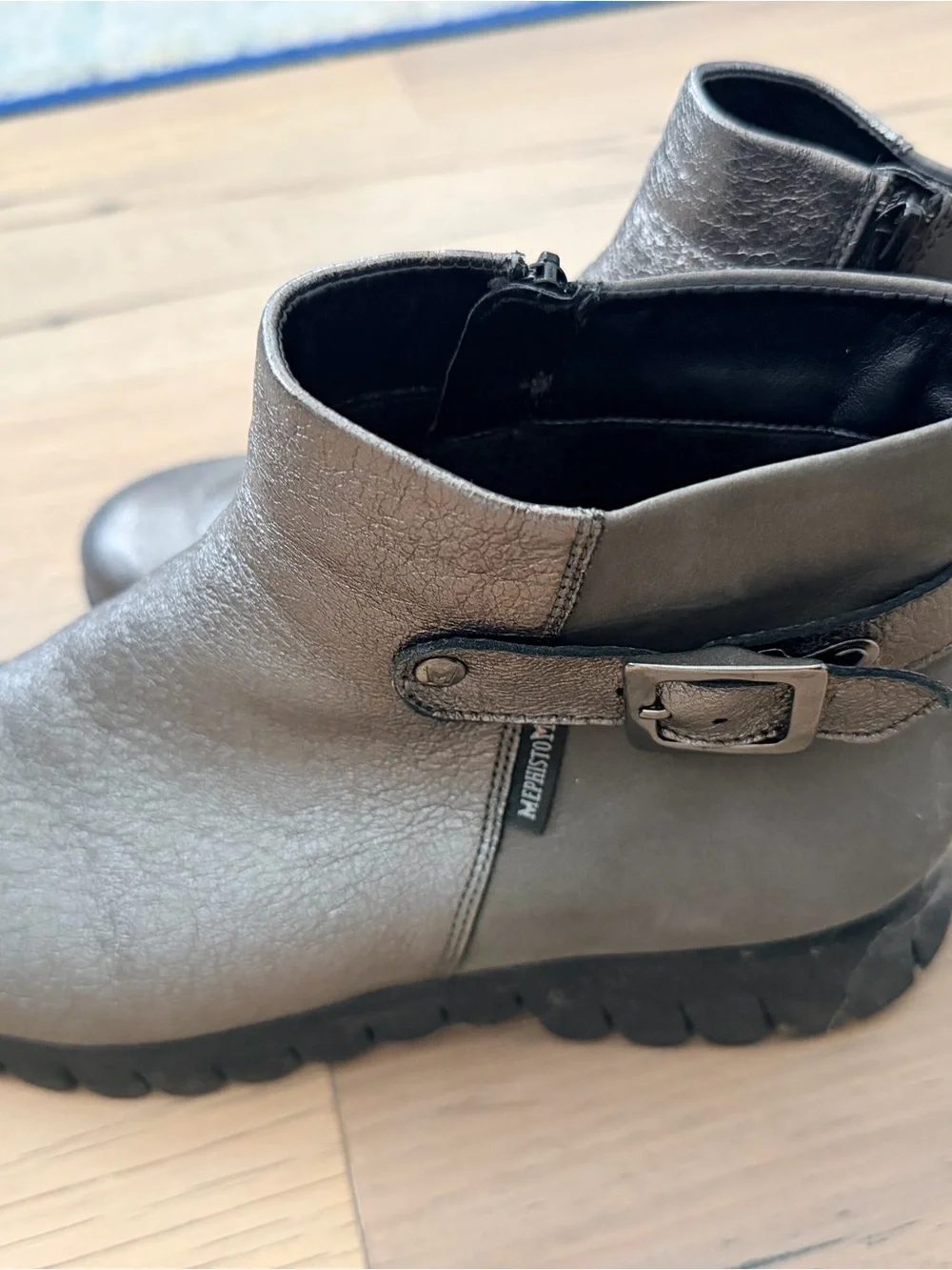 Mephisto Metallic Gray Leather Ankle Booties
